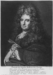 Portrait de Nicolas Boileau, dit Boileau-Despréaux, gravé par Pierre Drevet (1663-38) 1704